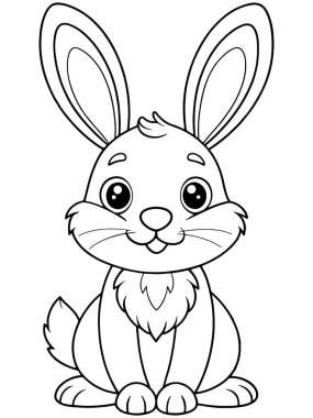 Sevimli pamuk kuyruklu tavşan boyama sayfası ve çocukların boyaması için tasarlanmış hayvan sanatı.