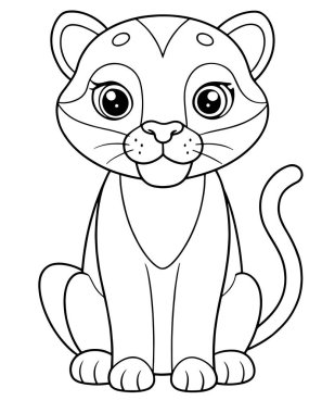 Puma çizgi film boyama sayfasında çocuklar için özel olarak tasarlanmış hayvan sanatı var.