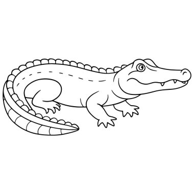 Çocuklar için sevimli sürüngen hayvan çizimleri içeren timsah boyama sayfası