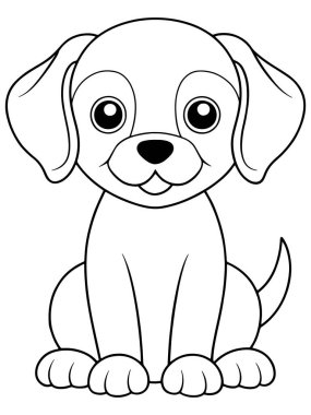 Köpek boyama sayfasının ana hatları çocuklar için sevimli hayvan resimleriyle dolu.