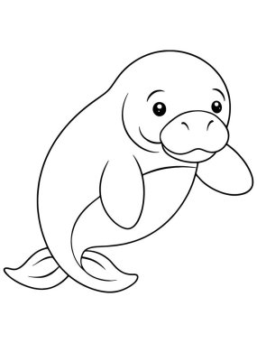 Çocuklar için su memelilerinin resimlerini gösteren şirin deniz ineği boyama sayfası