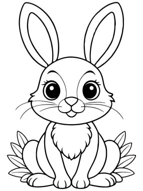 Pamuk kuyruklu boyama sayfasında çocuklar için doğu hayvan sanatı sergileniyor.