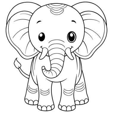 Yavru fil boyama sayfasında çocuklar için sevimli vahşi yaşam hayvan çizimleri yer alıyor.