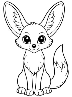 Çocuklar için basılabilir tatlı çöl hayvan sanat tasarımı içeren Fennec tilki boyama sayfası