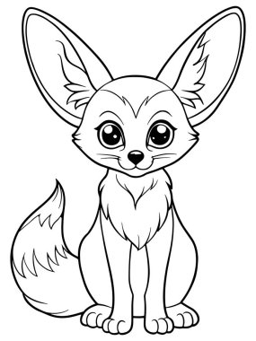 Fennec tilki boyama sayfası. Çocuklar için yapılmış sevimli hayvan resimleriyle birlikte.
