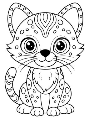 Geoffroy kedi boyama sayfasında çocuklar için özel olarak hazırlanmış şirin hayvan resimleri var.