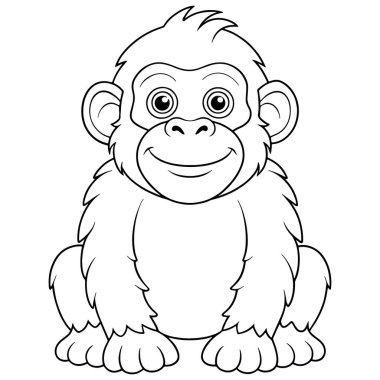 Bebek goril boyama sayfasında çocuklar için sevimli primat hayvan resimleri var.