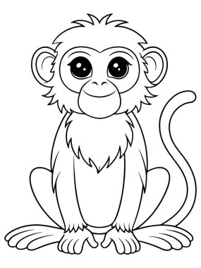 Guereza Colobus çizgi film boyama sayfasında çocuklar için sevimli primat hayvan sanatı yer alıyor.