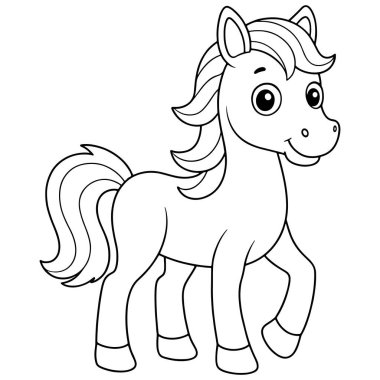 Çocuklar için yapılmış basılabilir tapılası at resimli at boyama sayfası.