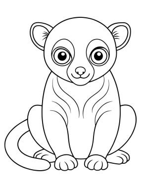 Kinkajou boyama sayfasında çocuklar için tasarlanmış şirin hayvan çizimleri var.