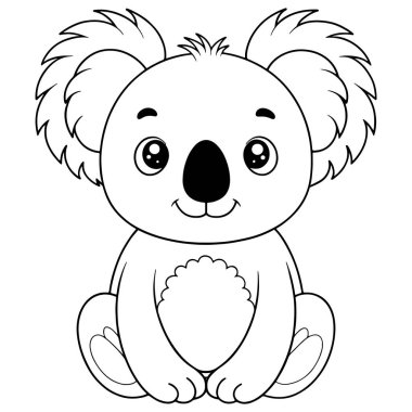 Koala ayı boyama sayfasında çocuklar için özel olarak hazırlanmış şirin hayvan çizimleri var.