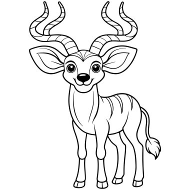 Kudu antilop boyama sayfası çocuklar için yaratılmış eğlenceli hayvan çizimleri sergiliyor