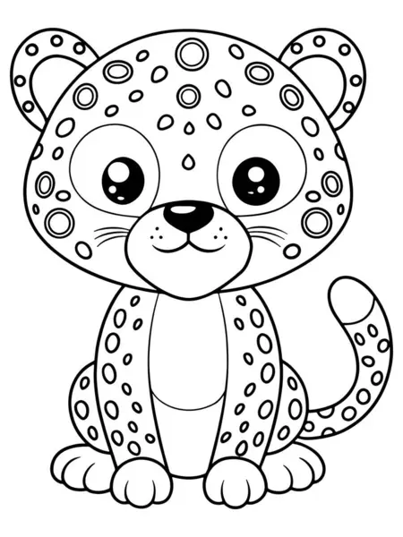 Sevimli leopar yavrusu boyama sayfasında çocukların eğlenmesi için vahşi yaşam hayvan sanatı var.