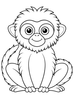 Yaratıcı Orman temalı projeler için tasarlanmış Boyama kitabı veya diğer tasarımlar için şirin çizgi film maymun çizimi