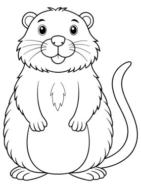 Sevimli çizgi film Nutria Dik Boyalı Sayfa Çizgisi Sanat Eğlenceli Hayvan Karakteri Renklendirme Maceraları İçin Mükemmel