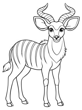 Boyama kitabı için şirin bir Nyala çizgi filmi taslağı. Eğlenceli vahşi yaşam sayfası. Çocukların yaratıcı öğrenimi için tasarlandı.