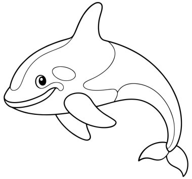 Çocuklar Öğrensin ve Renklendirsin diye tasarlanmış Okyanus Hayvanları Sayfası Boyama Kitabı için şirin bir Orka Balinası taslağı