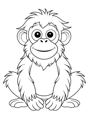 Renklendirme Kitabı için Tatlı Orangutan Çizim Çizimi Orman Hayvanı Temalı Eğitim Sayfaları Çizimi