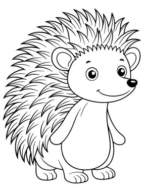 Renklendirme kitabı ya da çocukların eğlencesini renklendirmek için yaratıcı vahşi yaşam sayfası için sevimli kirpi çizimi taslağı