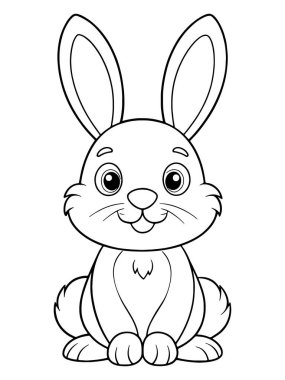 Boyama kitabı için sevimli çizgi film tavşan tasviri ya da tavşan çizimleri ile eğlenceli aktiviteler için harika sayfa