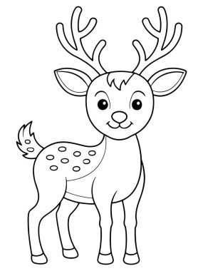 Boyama kitabı ya da etkinlik sayfası için özetlenmiş şirin bir çizgi film geyiği Çocuk Yaratıcı Keşifleri için eğlenceli hayvan teması