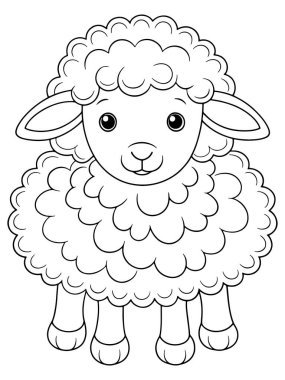 Boyama kitabı ya da yaratıcı projeler için sevimli koyun taslağı. Sanatçı çocukları ve hayvan temaları için harika.