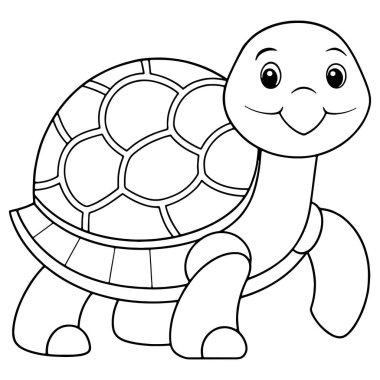Boyama kitabı ya da yaratıcı çocuklar ve deniz temaları için tasarlanmış baskılar için sevimli çizgi film kaplumbağa tasviri