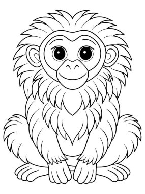 Boyama kitabı ya da etkinlik sayfası Hayvanları seven çocuklar için yaratıcı öğrenme etkinliği için sevimli Uakari çizgi filmi taslağı