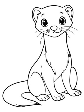 Oturan, gülümseyen, siyah beyaz bir çizgi film karakteri. Yaratıcı çizim ve renklendirme için harika bir taslak.