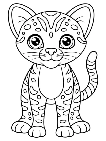 Çocuklar ve Yetişkinler için Sevimli Bebek Ocelot Boyama Sayfası Yaratıcı Renkler ve Öğrenme Etkinliği için Orman Kedisi Teması