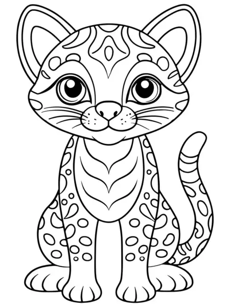 Boyama kitabı ya da büyük kedileri ve çizimleri seven çocuklar için tasarlanmış sayfa için şirin bir Ocelot Çizimi