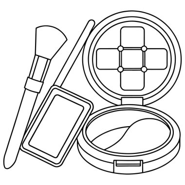 Makyaj malzemelerinin zarif çizimi kompakt fırça tozu