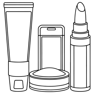 Güzellik blogları ve paketleme için ideal kozmetik ürünlerinin basit çizimi.