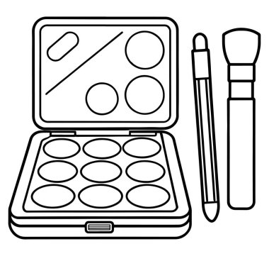 Göz farı ve fırça içeren kozmetik palet çizgisi tasarımı. Güzellik blogları için mükemmel.