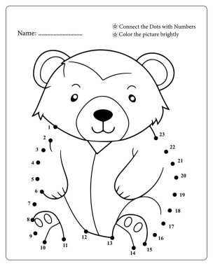 Çocuklar için eğlenceli ayı-noktaları birleştirme etkinliği. Yazdırılabilir renklendirme sayfası.