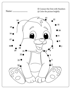 Eğlenceli köpek yavrusu çocuklar için noktaları birleştiriyor. Kolay ve çekici çocuk boyama sayfası.