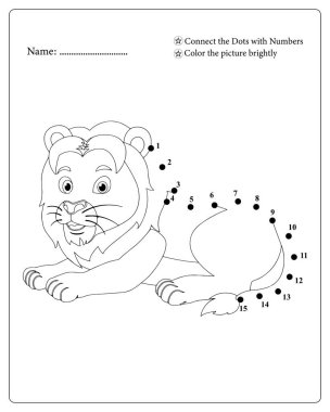 Çocuklar için eğlence aslanı nokta aktivitesi. Yazdırılabilir renklendirme sayfası.