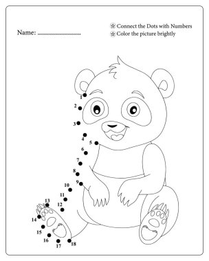 Çocuklar için nokta nokta eğlence pandası aktivitesi. Kolay renklendirme sayfası.