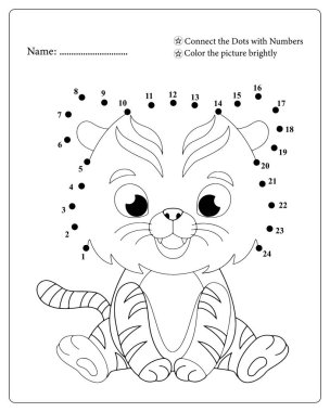 Eğlenceli kaplan noktasından çocukların zevk aldığı nokta aktivitesine. Yazdırılabilir renk sayfası.