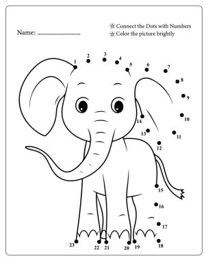 Çocuklar için nokta nokta basılabilir eğlenceli bir fil. Kolay renklendirme sayfası.