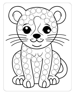 Şirin aslan yavrusu Nokta İşaretli yazdırılabilir renkli çarşaf yeni yürümeye başlayanlar ve anaokulu öğrencileri için mükemmel..