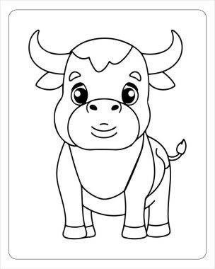 Çocuklar için harika bir boğa boğa boyama sayfası. Basit çizgi sanat tasarımı.