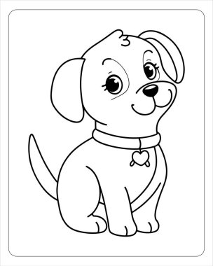 Dost canlısı çizgi film köpeği olan çocuklar için şirin köpek boyama sayfası..