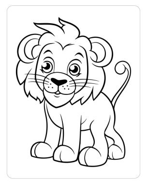 Çocuk kitapları boyamak için harika bir aslan yavrusu çizimi. Basit satır sanatı.