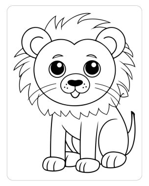 Çocuk kitapları, boyama kitapları ve eğitici malzemeler için harika bir aslan yavrusu çizimi..