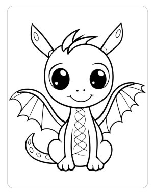 Sevimli bebek ejderha çizimi boyama kitapları, çocuk aktiviteleri ve fantezi tasarımları için mükemmel.