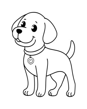 Çizgi filmdeki şirin yavru köpek boyamaya hazır. Çocuk kitapları ve aktiviteleri için harika..