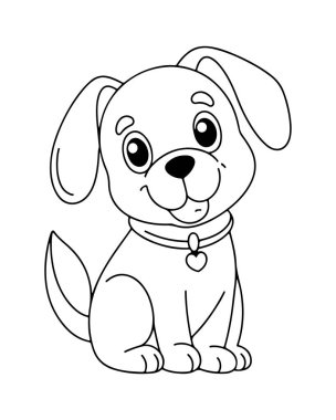 Şirin köpek boyama sayfası çocuklar için mükemmel. Basit çizgi sanat tasarımı.