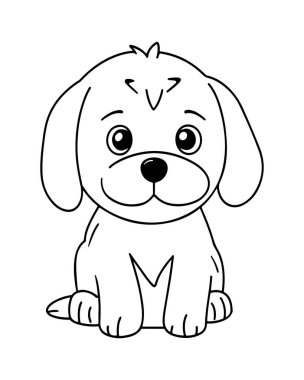Şirin yavru köpek çizimi, sayfaları boyamak ve evcil hayvan temalı tasarımlar için harika..