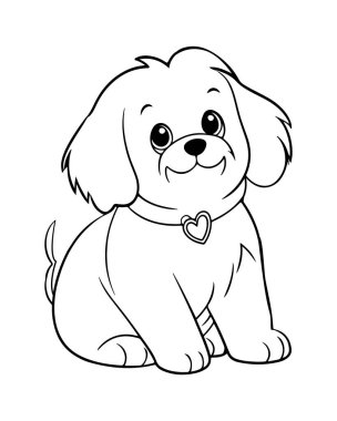 Şirin köpek boyama sayfası çocuklar için mükemmel. Yazdırılabilir köpek taslağı. Eğlenceli evcil hayvan aktivitesi.